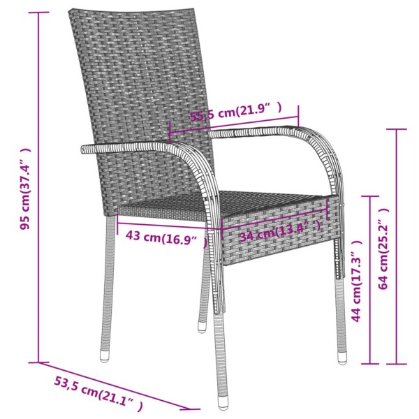 Juego de comedor para jardín 7 piezas gris y negro