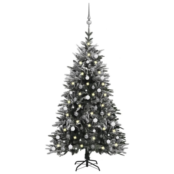 Árbol de Navidad con LED bolas y nieve flocada 180 cm PVC y PE