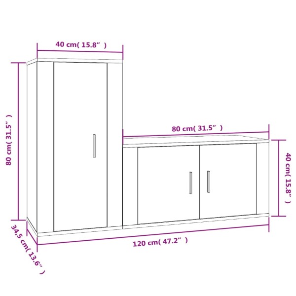 Set de muebles de TV 2 piezas madera contrachapada blanco