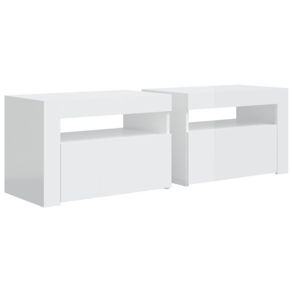 Mesitas de noche con luces LED 2 uds blanco brillo 60x35x40 cm