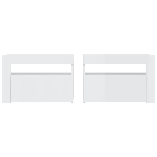 Mesitas de noche con luces LED 2 uds blanco brillo 60x35x40 cm