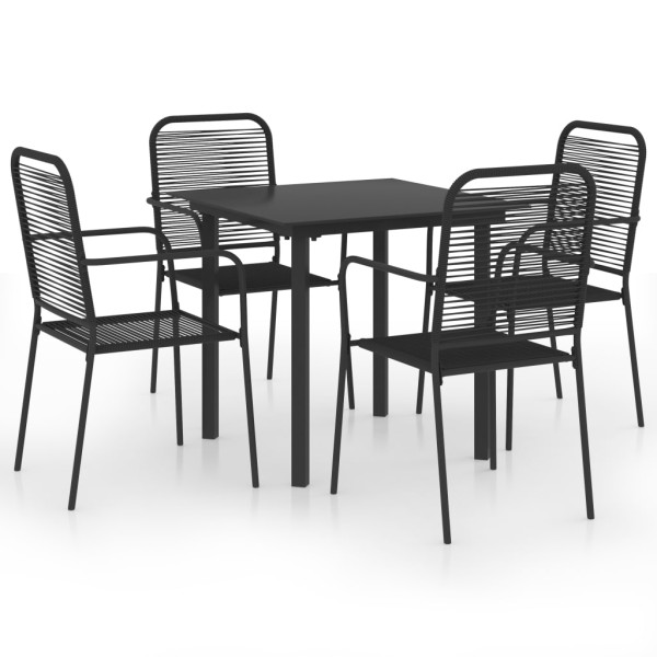 Set de comedor de jardín de 5 piezas vidrio y acero negro