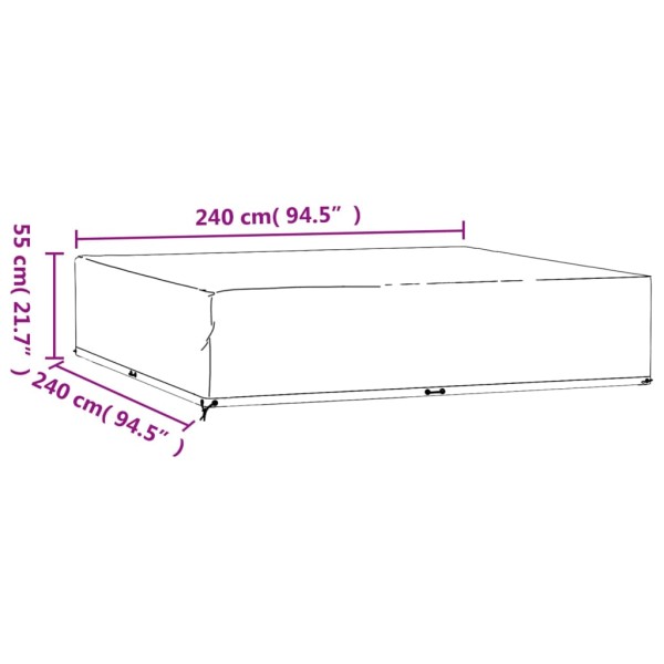 Fundas muebles de jardín 2 uds 16 ojales cuadrado 240x240x55 cm