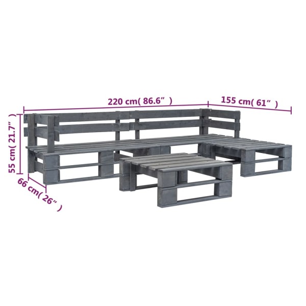 Set de muebles de palés para jardín 4 piezas madera gris