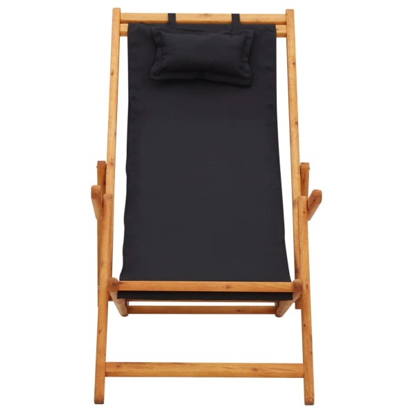 Silla de playa plegable madera maciza de eucalipto y tela negra