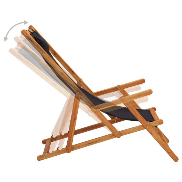 Silla de playa plegable madera maciza de eucalipto y tela negra