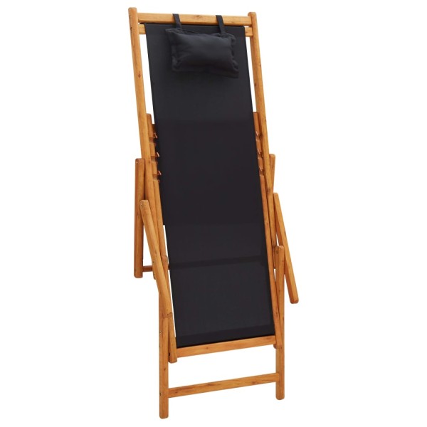 Silla de playa plegable madera maciza de eucalipto y tela negra