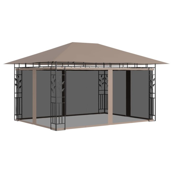 Cenador con mosquitera y tira luz LED taupé 4x3x2,73m 180 g/m²