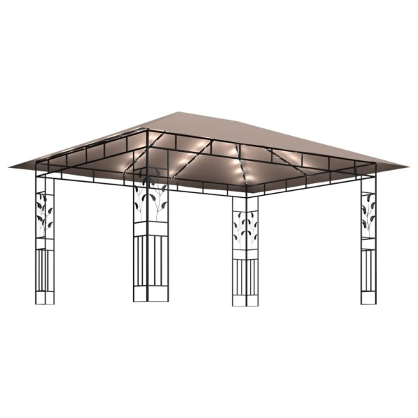 Cenador con mosquitera y tira luz LED taupé 4x3x2,73m 180 g/m²