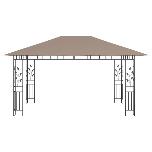 Cenador con mosquitera y tira luz LED taupé 4x3x2,73m 180 g/m²