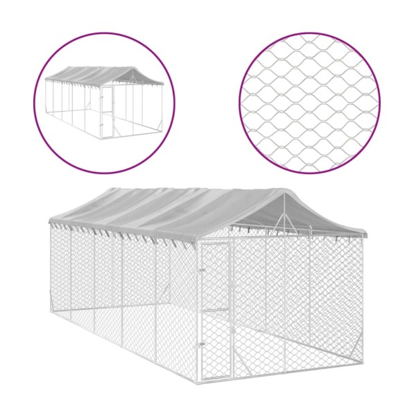 Perrera exterior con techo acero galvanizado plata 3x7,5x2,5 m