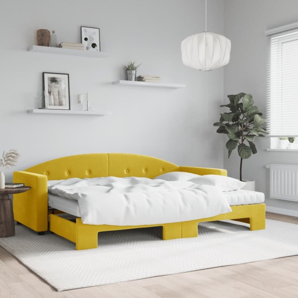 Sofá cama nido con cajones terciopelo amarillo 80x200 cm