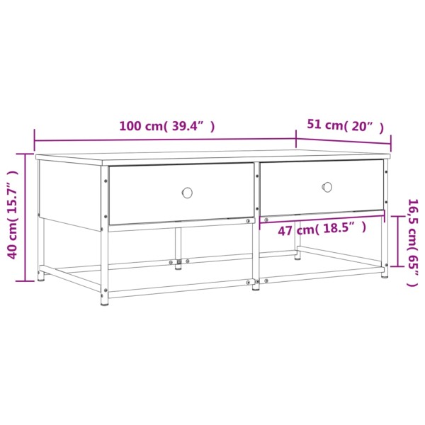 Mesa de centro madera de ingeniería roble marrón 100x51x40 cm