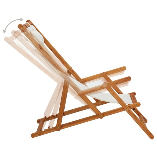 Silla de playa plegable madera maciza de eucalipto y tela crema