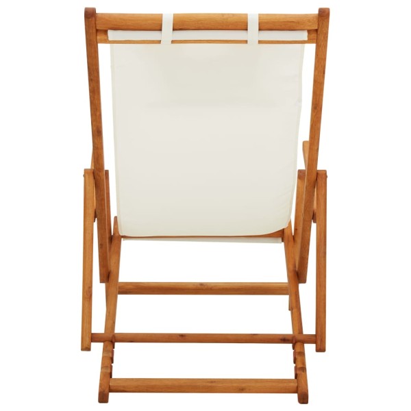 Silla de playa plegable madera maciza de eucalipto y tela crema