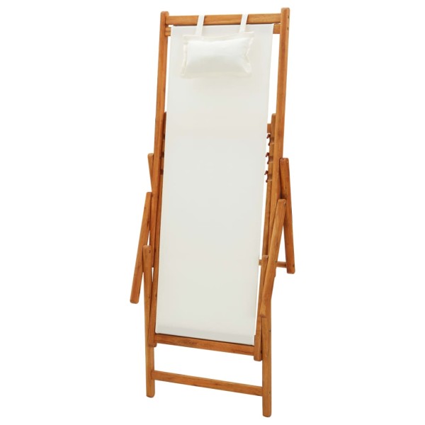 Silla de playa plegable madera maciza de eucalipto y tela crema