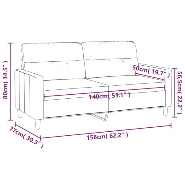 Sofá de 2 plazas de tela gris claro 140 cm