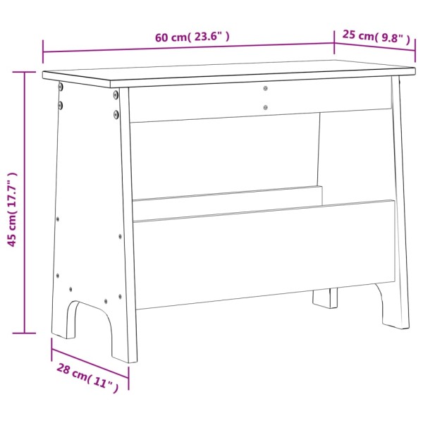 Banco de recibidor madera maciza de pino 60x28x45 cm