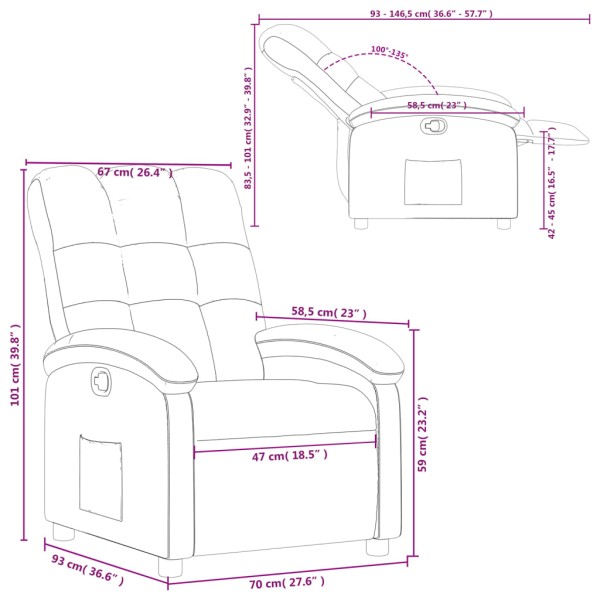 Sillón reclinable de tela gris taupe