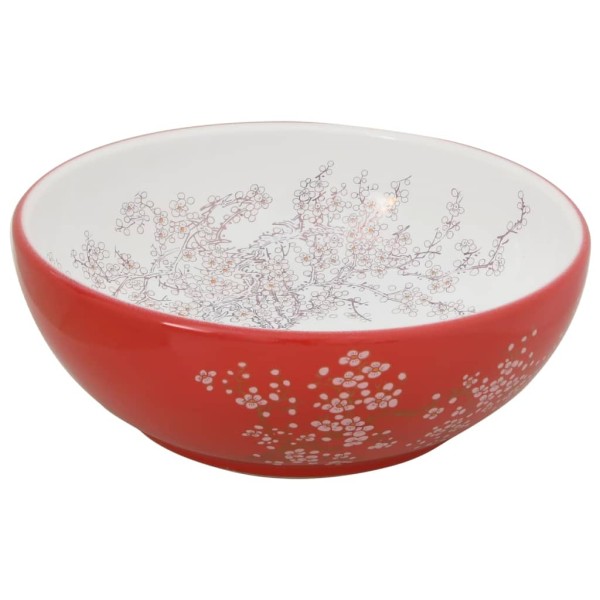 Lavabo sobre encimera redondo cerámica blanco y rojo Φ41x14 cm