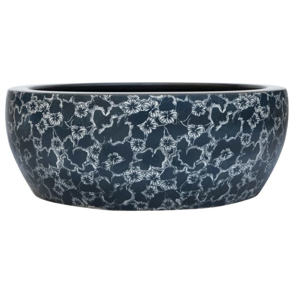 Lavabo sobre encimera redondo cerámica negro y azul Φ41x14 cm