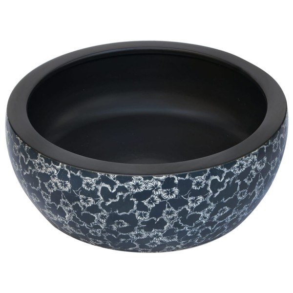 Lavabo sobre encimera redondo cerámica negro y azul Φ41x14 cm