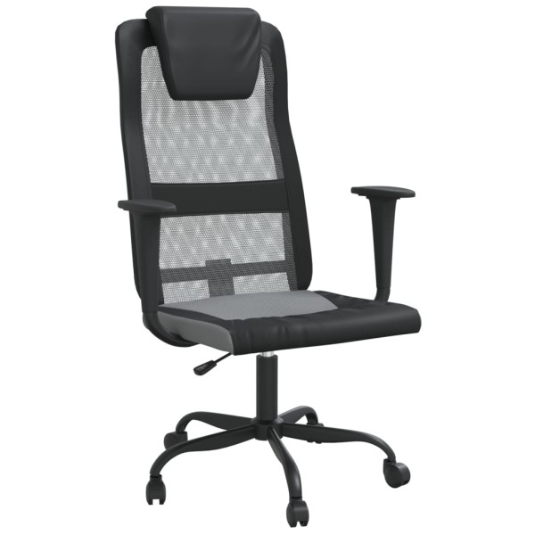 Silla de oficina tela de malla y cuero sintético gris y negro