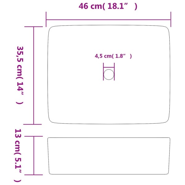 Lavabo sobre encimera rectangular cerámica negro 46x35,5x13 cm