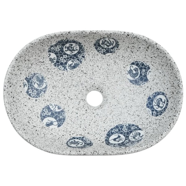 Lavabo sobre encimera ovalado cerámica gris y azul 47x33x13 cm