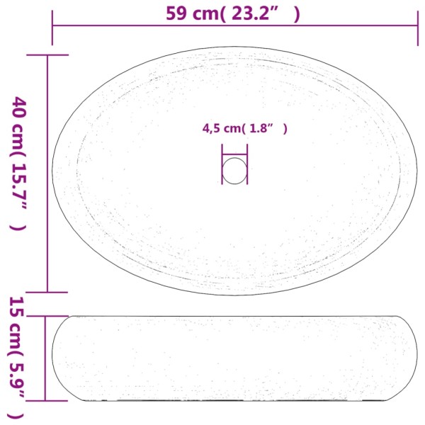 Lavabo sobre encimera ovalado cerámica verde marrón 59x40x15 cm