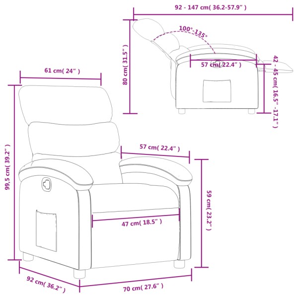 Sillón reclinable de cuero sintético crema