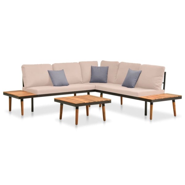 Set muebles de jardín 4 piezas y cojines madera maciza acacia