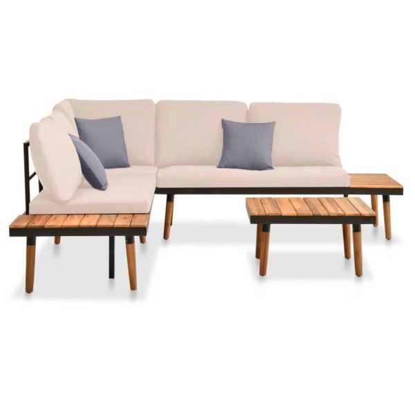 Set muebles de jardín 4 piezas y cojines madera maciza acacia