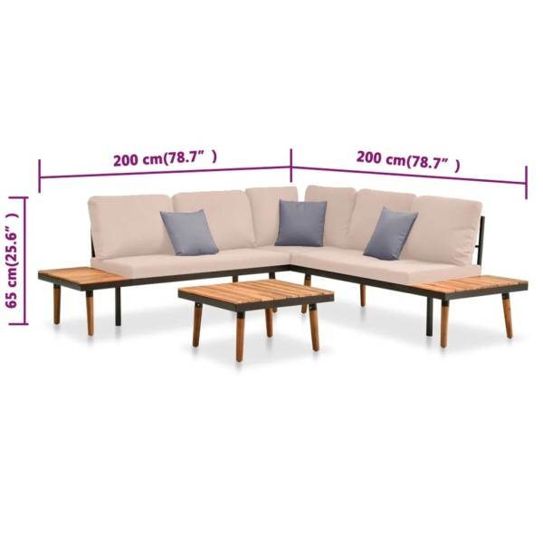 Set muebles de jardín 4 piezas y cojines madera maciza acacia