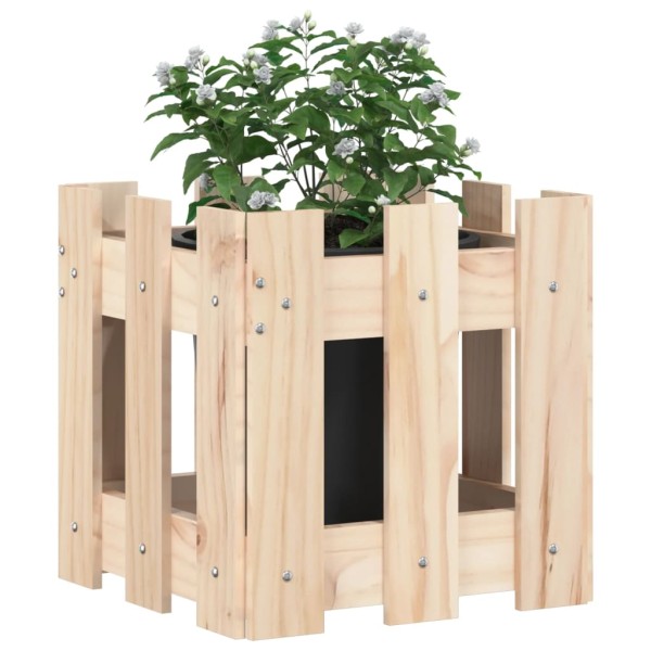 Jardinera con diseño de valla madera maciza de pino 30x30x30 cm