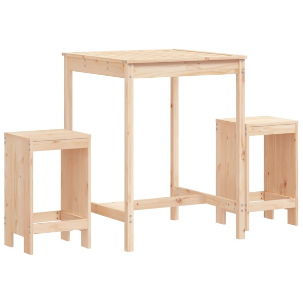 Set de mesa y taburetes altos 3 piezas madera maciza de pino