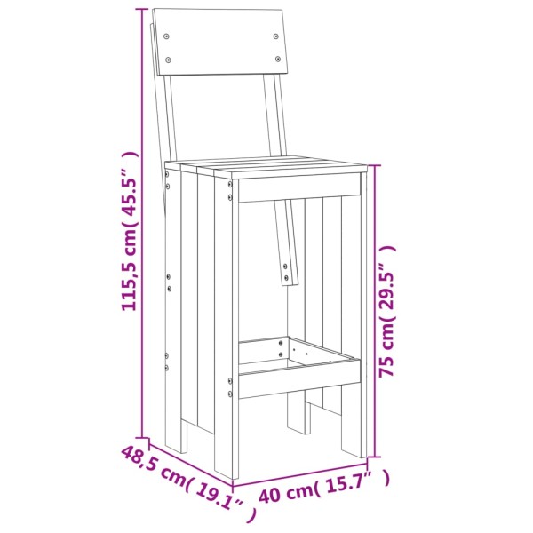 Set de mesa y taburetes altos jardín 5 pzas madera maciza pino