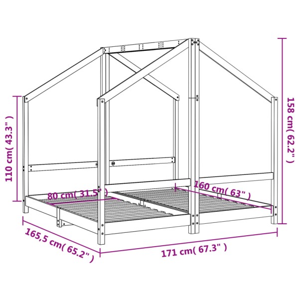 Estructura de cama de niños madera de pino blanco 2x(80x160) cm