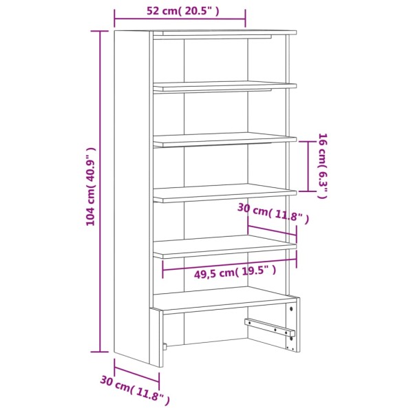 Mueble zapatero de madera maciza de pino 52x30x104 cm