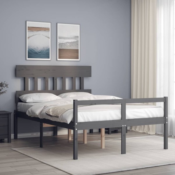 Cama personas mayores cabecero madera maciza gris 140x190 cm