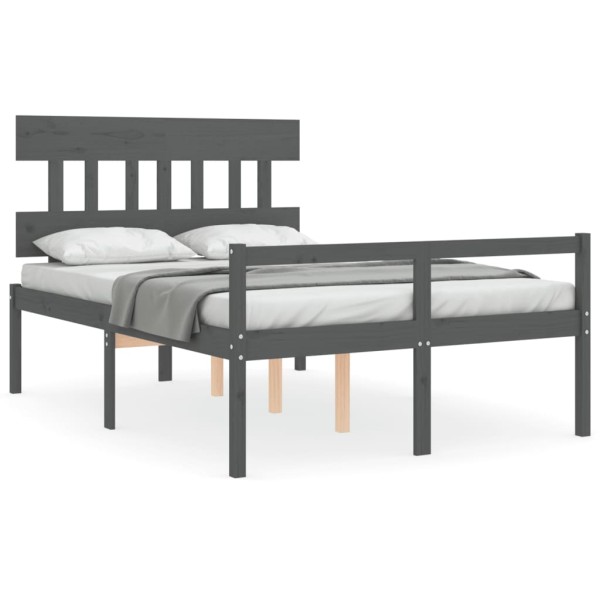 Cama personas mayores cabecero madera maciza gris 140x190 cm