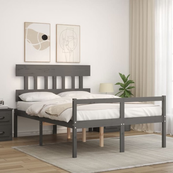 Cama personas mayores cabecero madera maciza gris 140x190 cm