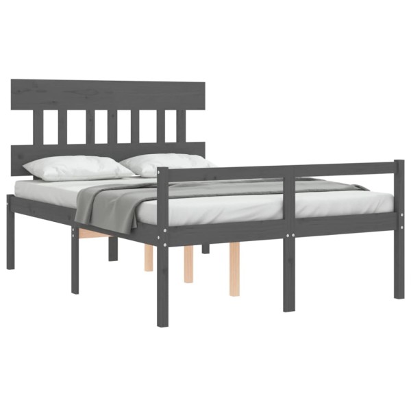 Cama personas mayores cabecero madera maciza gris 140x190 cm