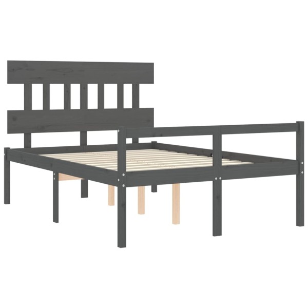 Cama personas mayores cabecero madera maciza gris 140x190 cm