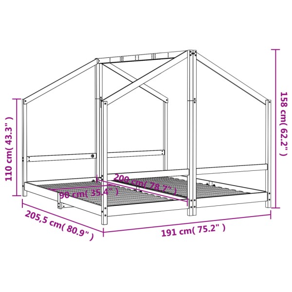 Estructura de cama de niños madera maciza de pino 2x(90x200) cm