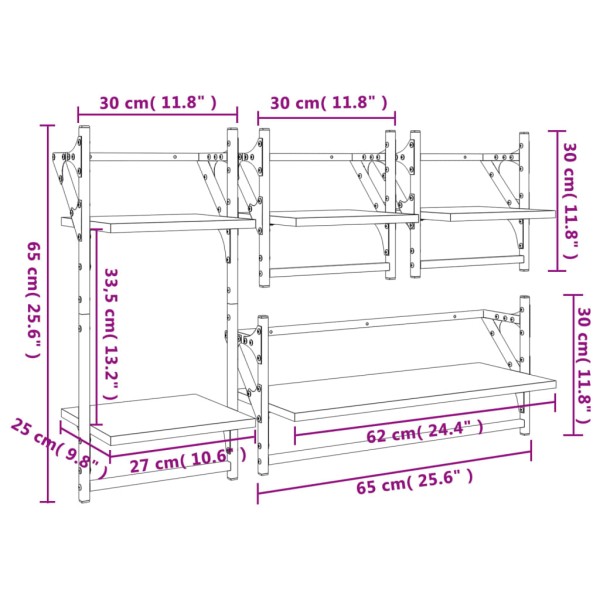 Estantes pared con barras 4 pzas madera ingeniería marrón roble