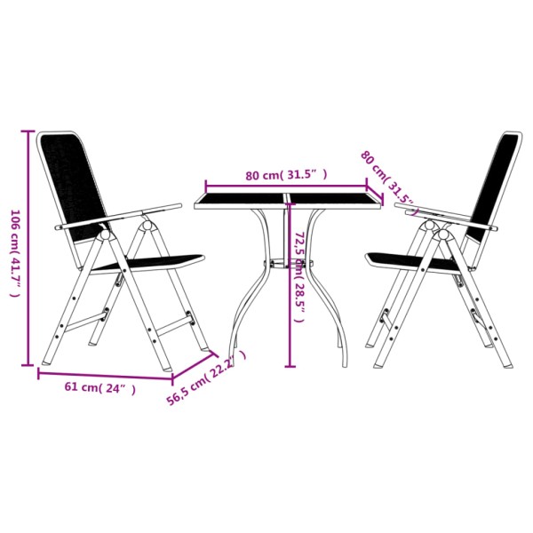 Juego de comedor de jardín 3 pzas malla metálica gris antracita