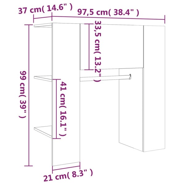 Mueble de recibidor contrachapada roble ahumado 97,5x37x99 cm