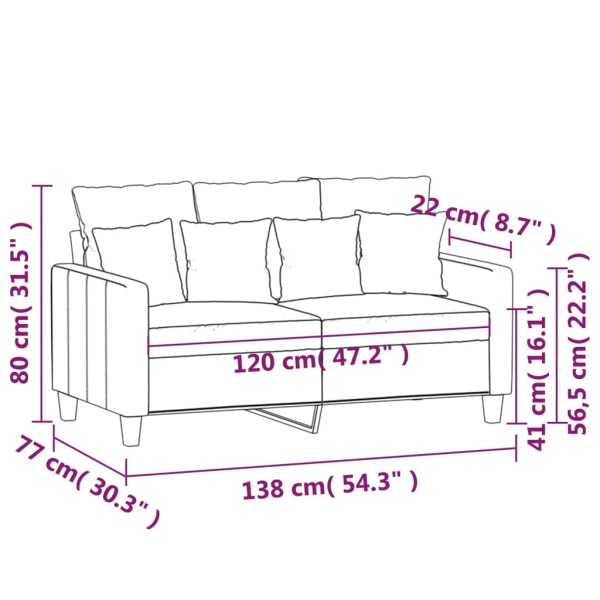 Sofá de 2 plazas de tela color crema 120 cm