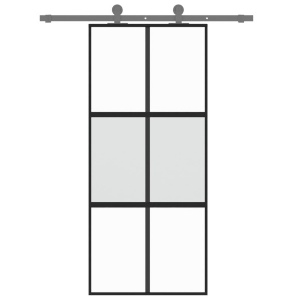 Puerta corredera vidrio templado y aluminio negra 90x205 cm